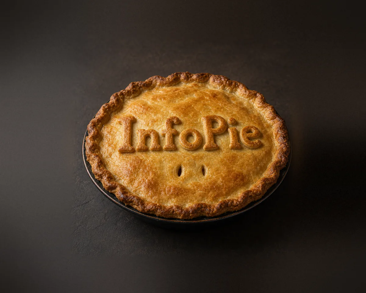 A home-baked pie with the word InfoPie spelt out in pastry letters on its lid